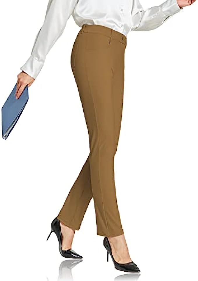 ChinFun Women's Yoga Dress Pants Straight Leg/Bootcut Stretch Work Slacks Office Business Casual Golf Pants 4 Pockets