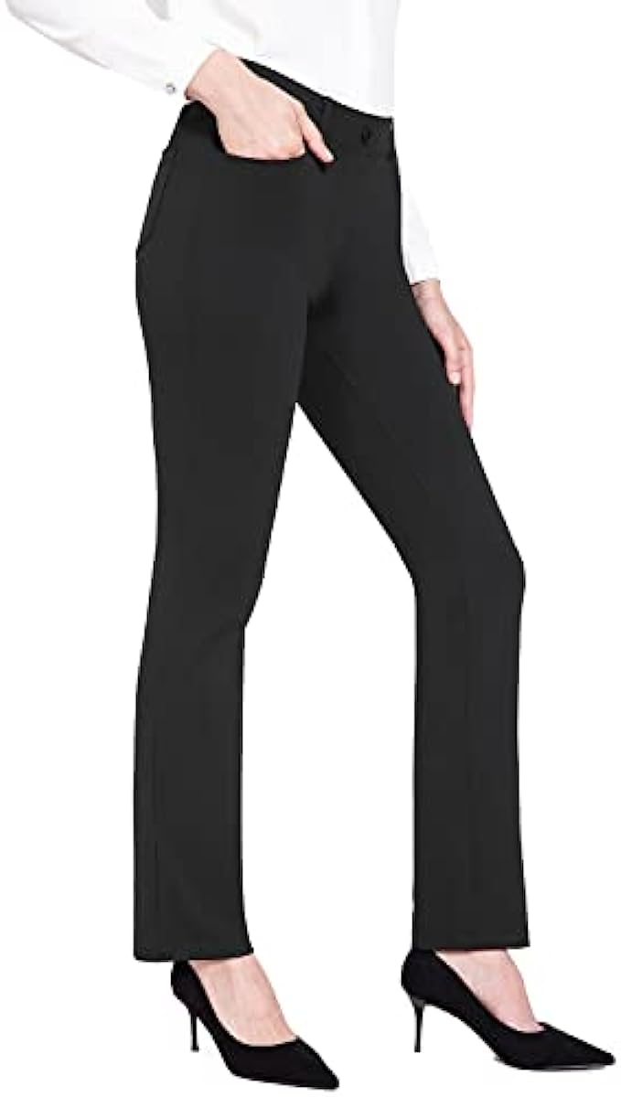 BALEAF Women's Yoga Dress Pants Stretchy Work Slacks Business Casual Straight Leg/Bootcut Pull on Trousers w 4 Pockets