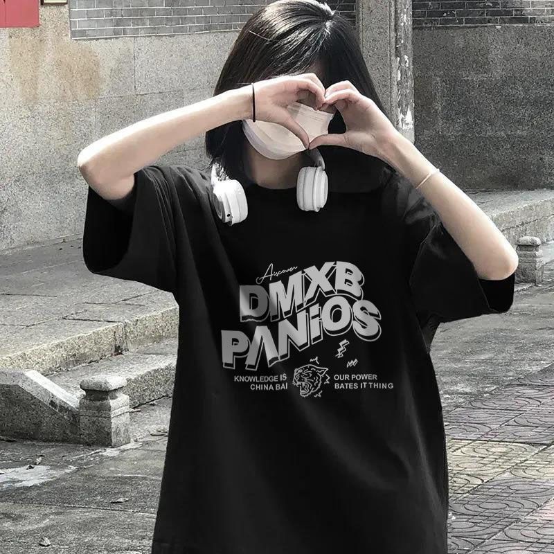 【草莓兔】短袖t恤女 圓領 ins風韓版上衣 夏季短袖 寬鬆 日系簡約 情侶上衣 印花半袖上衣 潮流中長款上衣