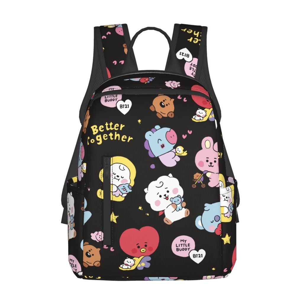 BT21 14.7 Inches Backpacks Cute Book Bag for Students Commuting, Funny Backpack Durable Travel Bags with Multiple Zipper Pockets Design
