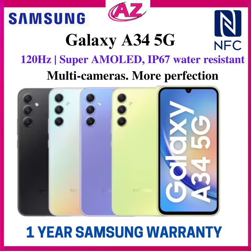 Samsung Galaxy A34 5G NFC | (8GB 128GB) Sealed in Box | Local Set 1 Year Samsung Warranty | 2023 Model Samsung A33 5G