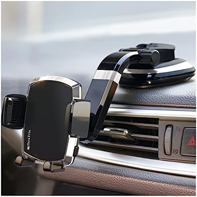 BESTRIX Phone Holder for Car, SmartClamp Car Phone Mount | Dashboard Cell Phone Car Phone Holder Compatible with iPhone 13 12 11 Pro, Xr, Xs, XS MAX,XR,X, Galaxy S20 Note 20 Ultra & All Smartphone
