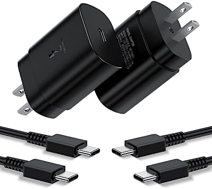 Type C Charger, 2 Pack 25W PD USB C Wall Charger Super Fast Charging Block & 6ft Android Phone Charger Cable for Samsung Galaxy S22, S22 Plus, S20 / S21 Ultra Plus, Note 20 / Note 10 Plus, Pixel 6