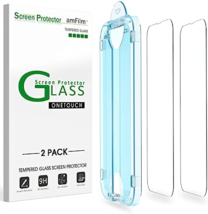 amFilm 2 Pack OneTouch Glass Screen Protector Compatible with iPhone 13/iPhone 13 Pro 6.1" with Easy Installation Kit, Full Coverage Case Friendly
