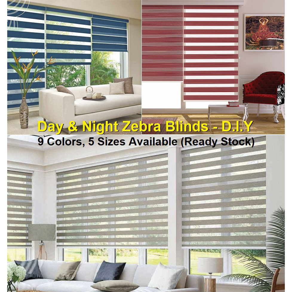 ? Day & Night Zebra Roller Blinds Window Blind - Available in 9 Colors, 5 Sizes - Easy to Install - D.I.Y. (SHM168)