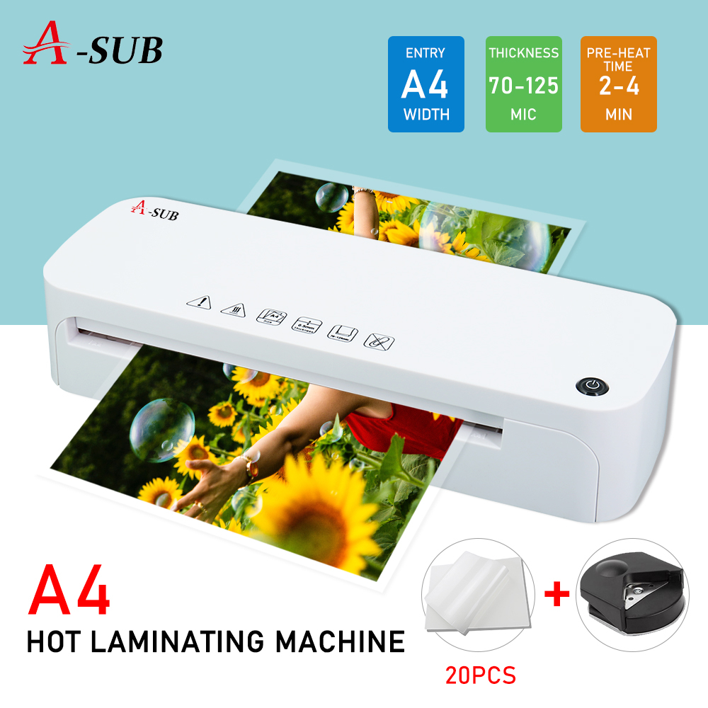 [Ready Stock] A-SUB White Laminator A4 Hot Laminating Machine Home/Office use (Free 20pcs 4R Laminate Film)