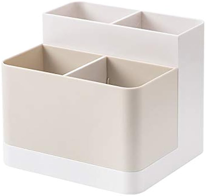 Poeland Desktop Storage Organizer Pencil Card Holder Box Container for Desk, Office Supplies, Vanity Table Tan