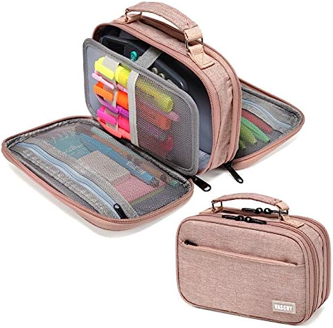 Pencil Case,VASCHY Large Pencil Pouch with Compartments for Middle School,Work,Office Pen Organizer Holder School Supply Pink