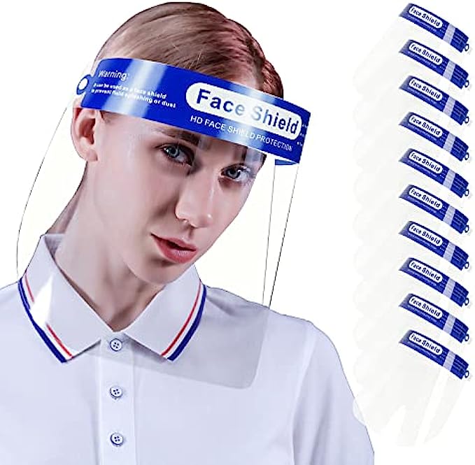 ANDX 10 Pack Safety Clear Face Shield Anti Fog Face Shield for Women & Men Protective Face Shields