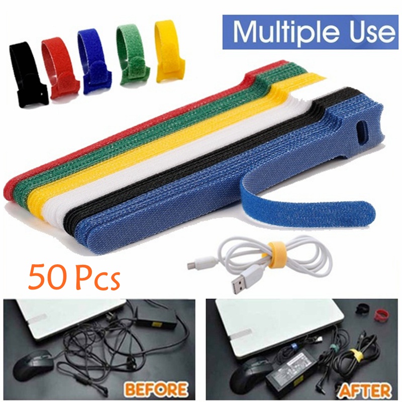50 Pcs Reusable Cable Tie, Cable Management Tape, Cable Management Organizer with Hook and Loop Design