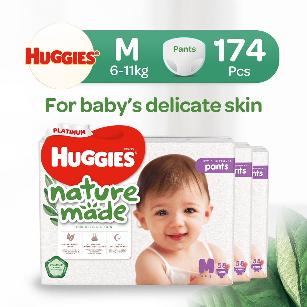 [1 Carton] Huggies Platinum Naturemade Pants M-XXL