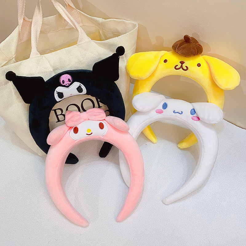 【Magpie】Cute cartoon hair hoop Sanrio Melody cinnamon dog washing face girl hair hoop plush wide-brimmed headband cute headband