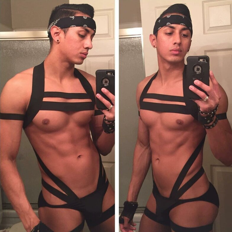Pt484 Ready Stock European American Men Stretch Black Full Body Hollow Tight-Fitting Bondage Belt Muscle Male Sports Student Fitness Coach Stage Performance Showing Chest Muscle Body Sculpting Body Be