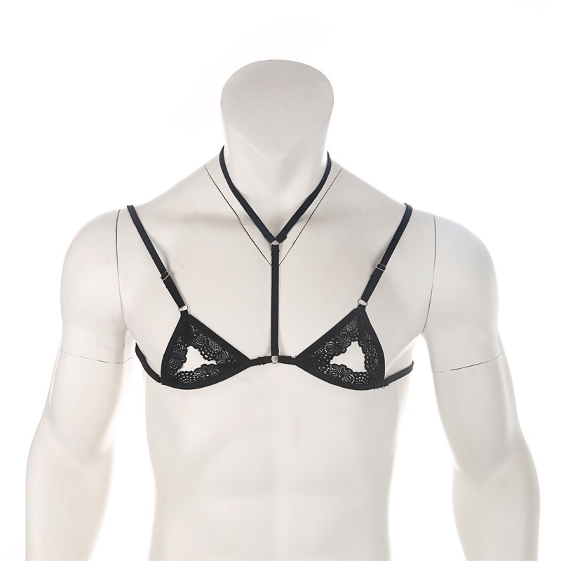 Mens Sexy Lace Transparent Underwear Ultra-Thin No Sponge Bra Top Adjustable No-wire Brasiere Lingerie