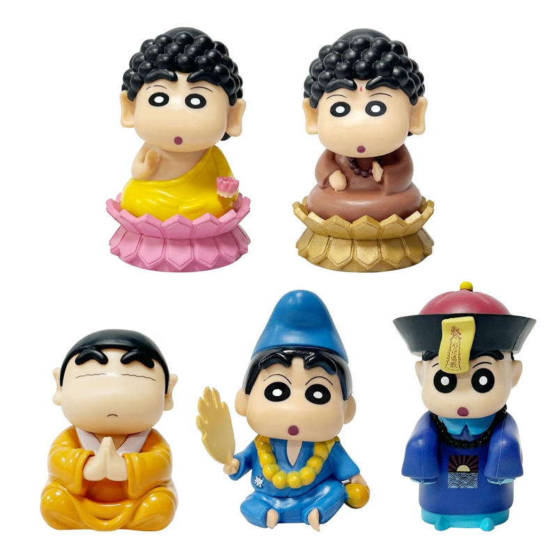 8-10cm Anime Crayon Shin-chan Figure Nohara Shinnosuke Cosplay The Mad Monk Zombie Shakyamuni Buddhist Patriarch Q Version PVC Action Figures Model Doll Toys