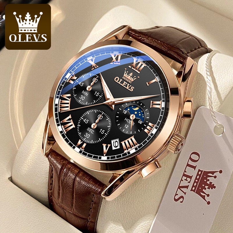 OLEVS Luxury Watch for Men Waterproof Original Quartz Multifunction Calendar Luminous Business 2871