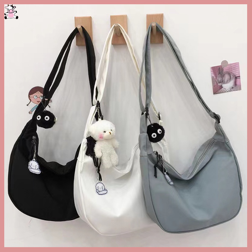 Japanese Harajuku Girl Solid Color Soft Girl Shoulder Bag Korean-StyleinsSimple Messenger Bag  （Without pendants））