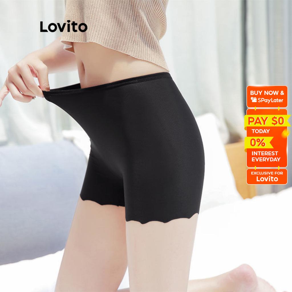 Lovito Casual Plain Round Boyshorts Safety Pants for Women L48L072 (Apricot/White/Black)