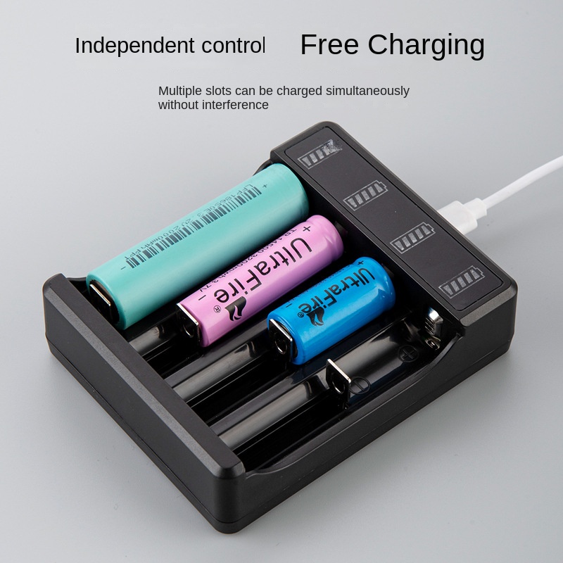 Fast Charger with Type C cable 4.2V Lithium Battery 4 Slot Strong Light Flashlight Intelligent Charge for 14500 26650 18650