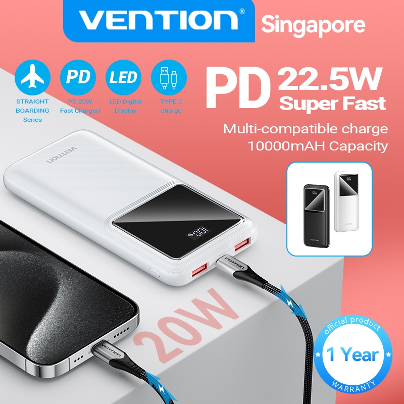 Vention Power Bank Fast charging digital display powerbank 10000mAh 20000mAh Portable Slim Charge Charger 22.5W