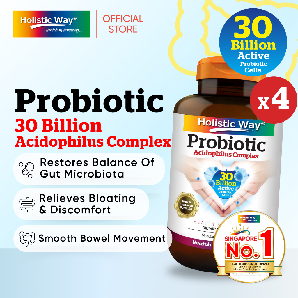 [Bundle of 4] Holistic Way Probiotic Acidophilus Complex 30 Billion (30 Vegetarian Capsules x 4)