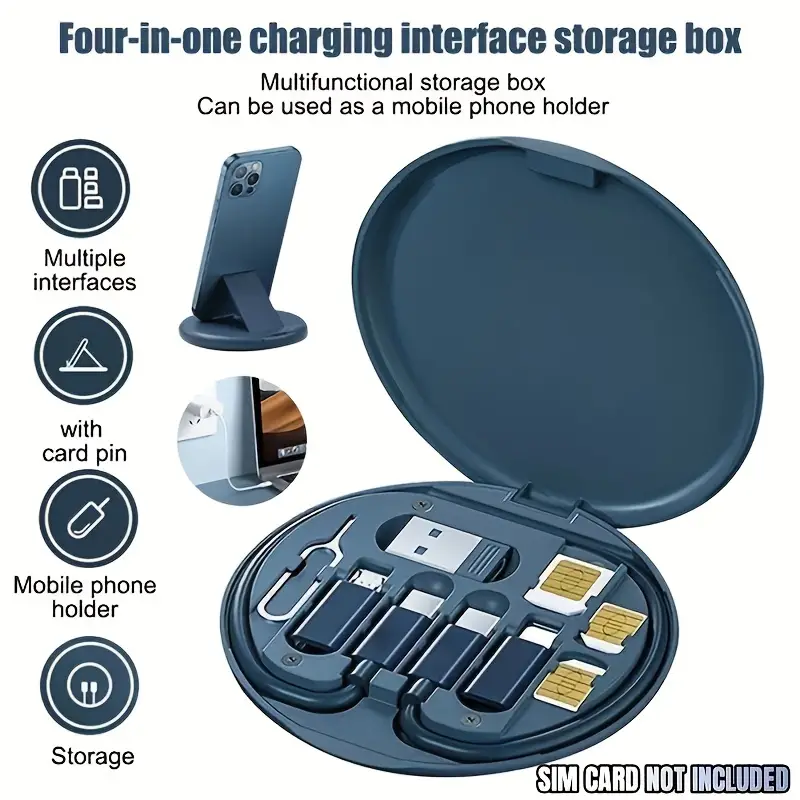 60W fast charging 7 in 1 universal travel portable multifunctional charging cable data cable organizer, can be used as a cell phone stand