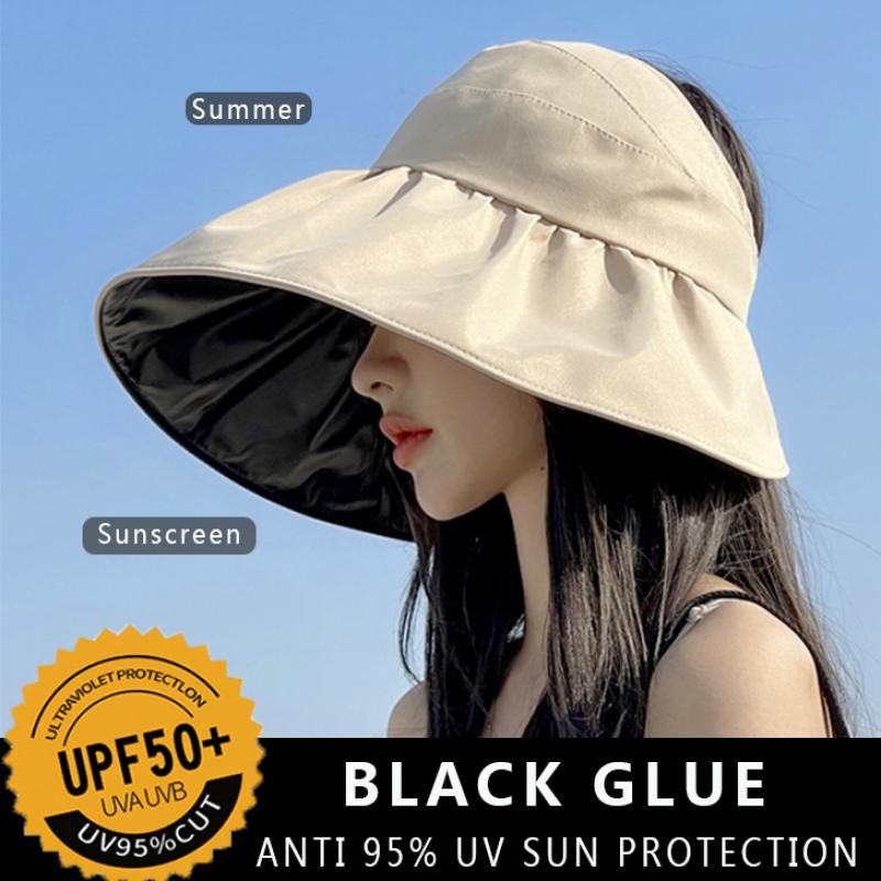 Summer Women Big Brim Foldable Sunhat Vinyl Layer Empty Top Hat Fashion Outdoor Sun Protection Sunscreen Hats